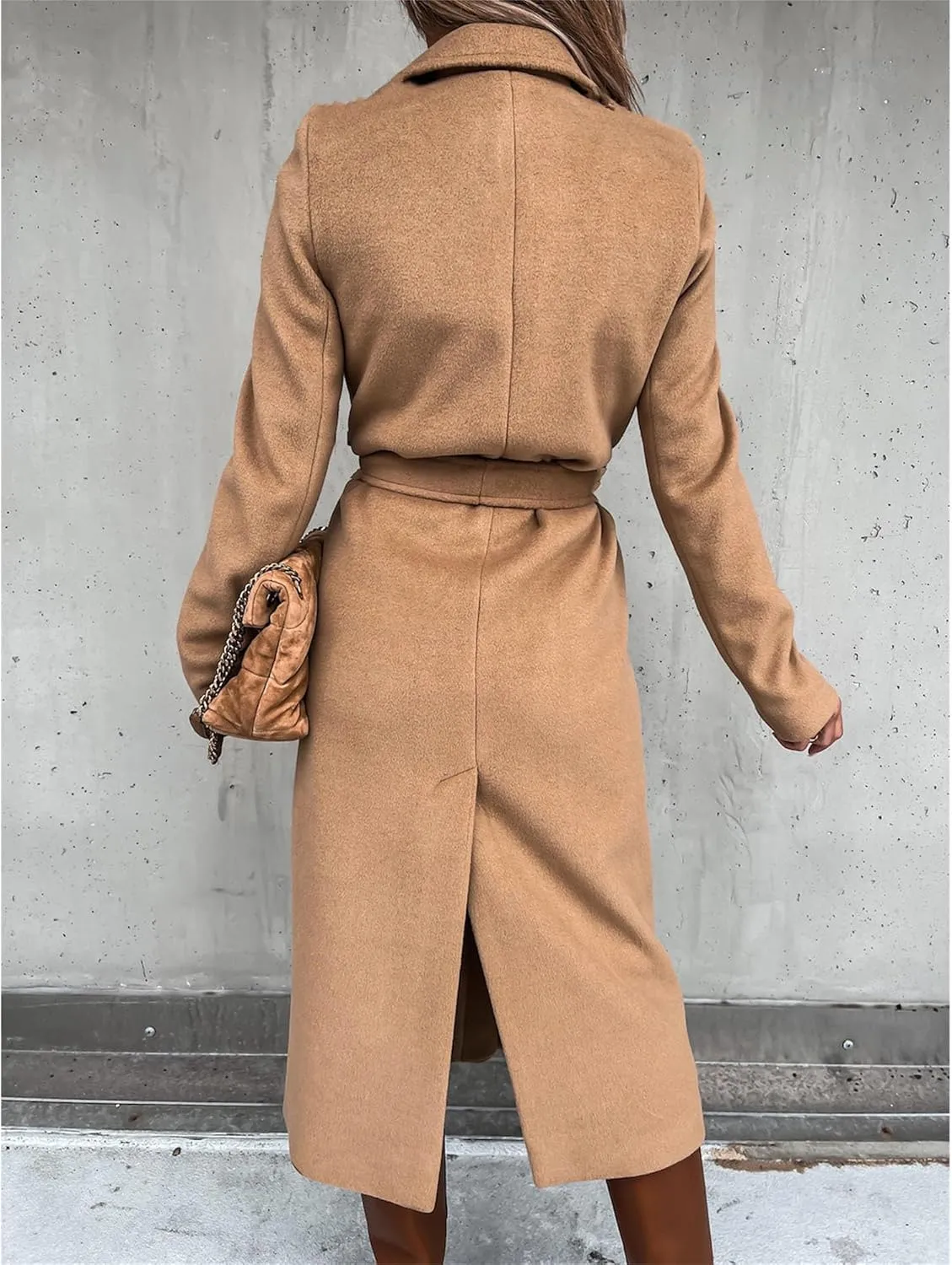 Maiyifu-GJ Women's Notched Lapel Coat Jacket Slim Mid-Long Wool Blend Outerwear Casual Fall Winter Trench Coats with Belt