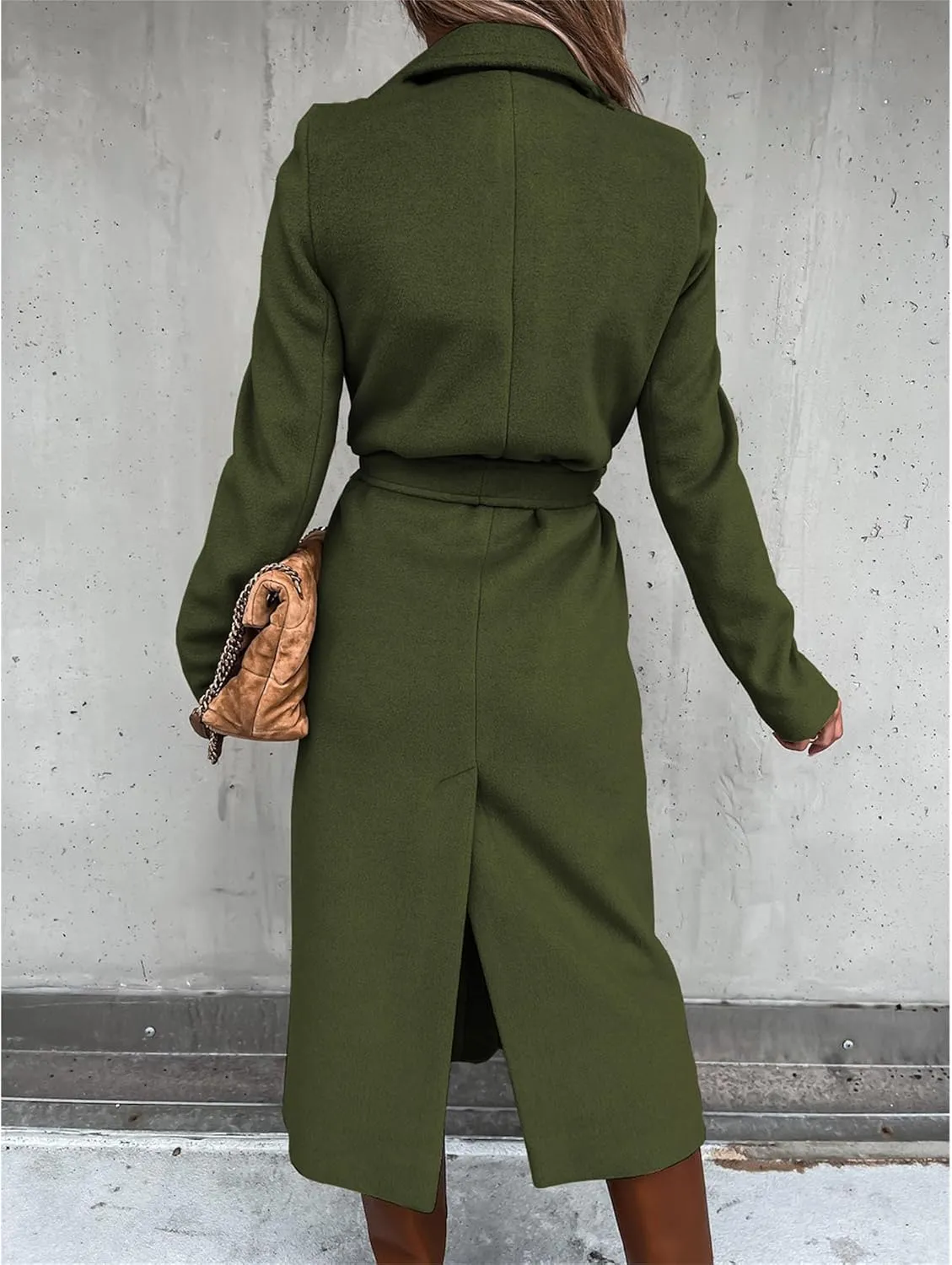 Maiyifu-GJ Women's Notched Lapel Coat Jacket Slim Mid-Long Wool Blend Outerwear Casual Fall Winter Trench Coats with Belt