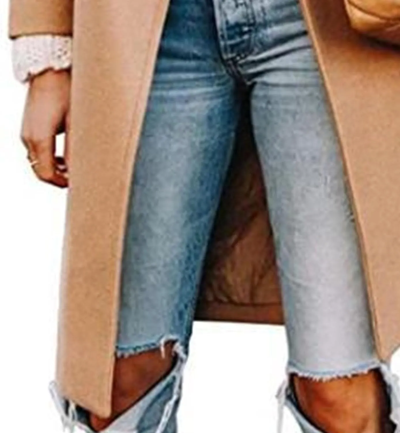 Maiyifu-GJ Womens Notched Lapel Mid Long Trench Coat Double Breasted Wool Blend Coat Winter Casual Long Jackets