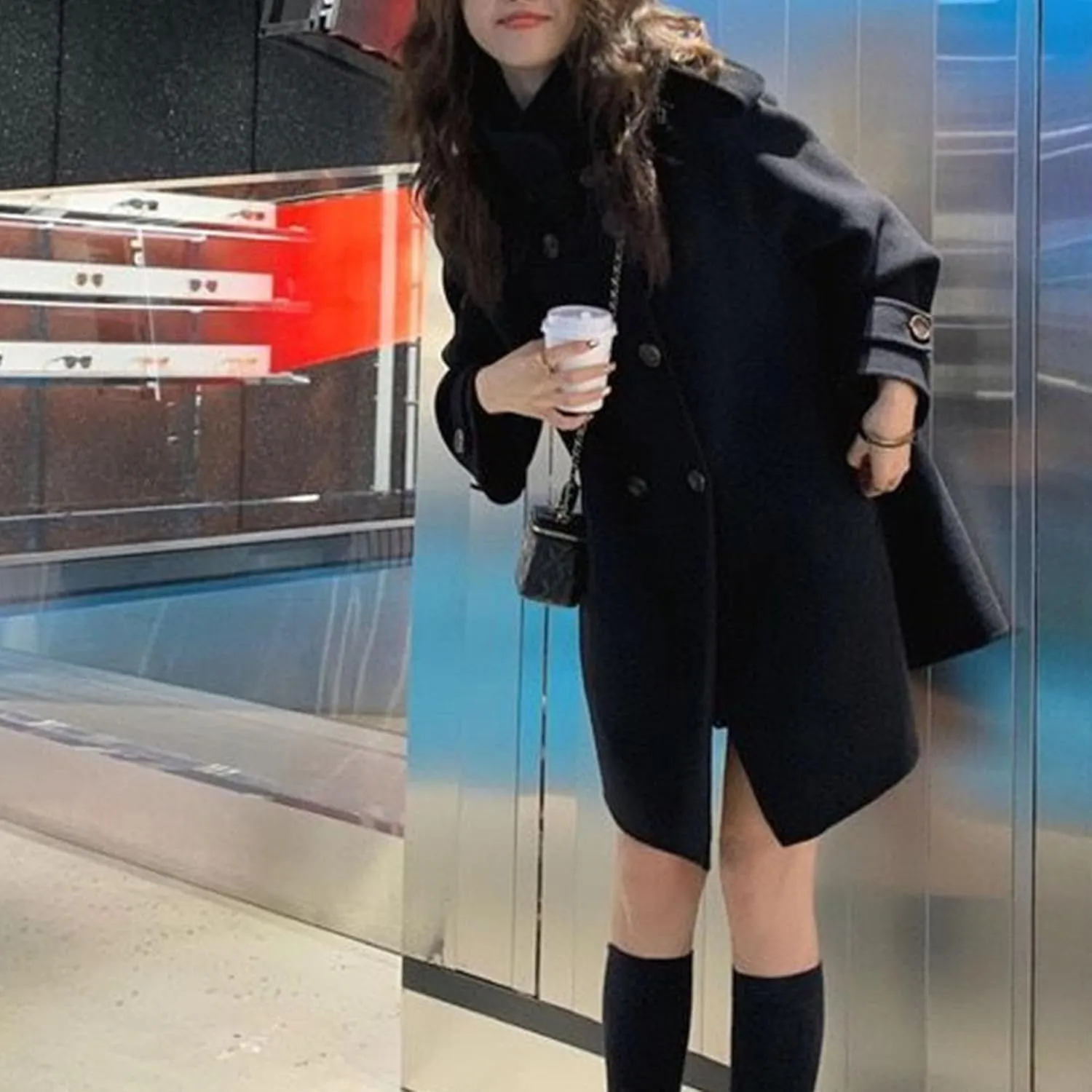 Maiyifu-GJ Women's Stand Collar Double Breasted Overcoat Winter Wool Blend Trench Coat Mid Long Jacket Outerwear with Pockets