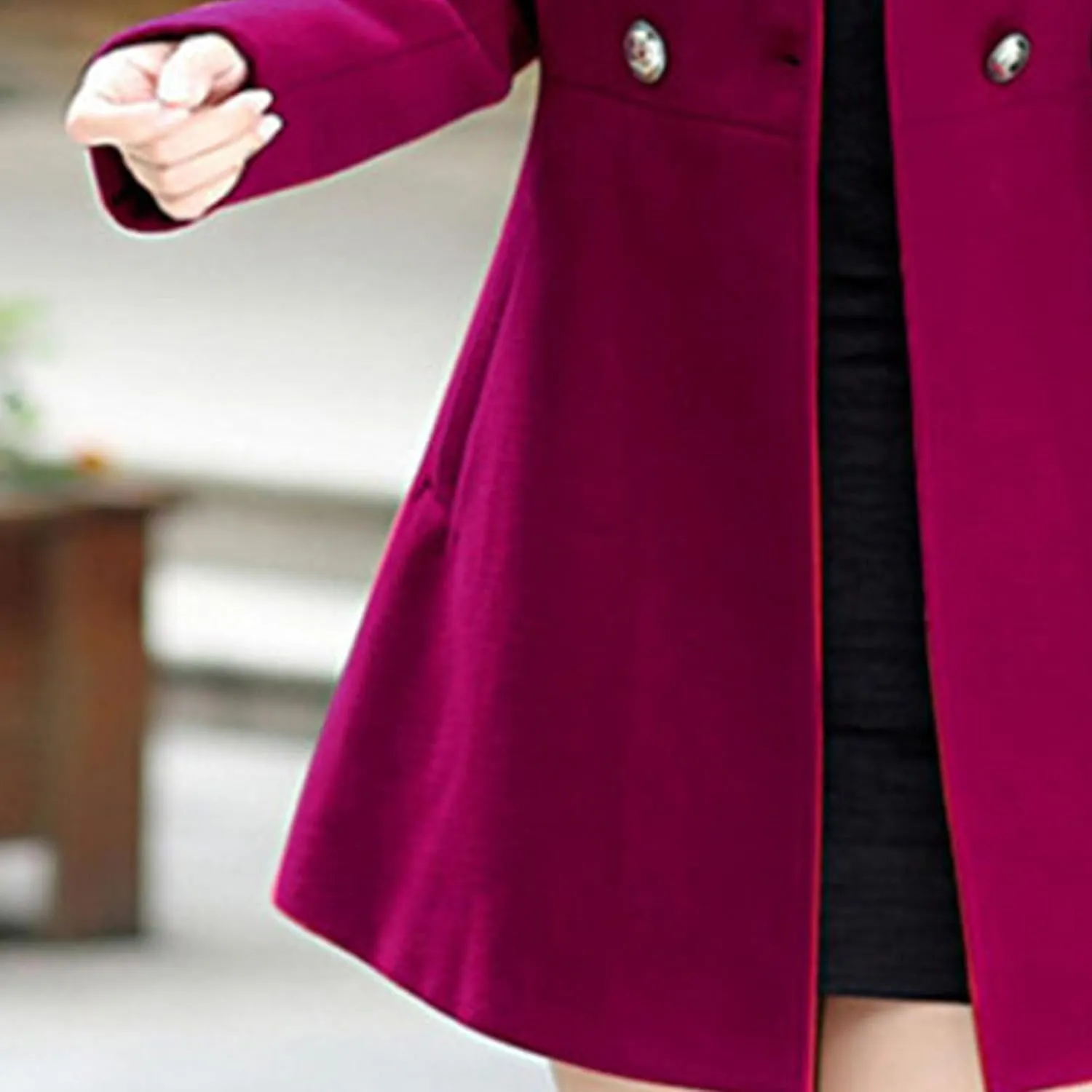 Maiyifu-GJ Women's Stand Collar Double Breasted Wool Blend Coat Elegant Slim Trench Coat Fall Winter Overcoat Outerwear