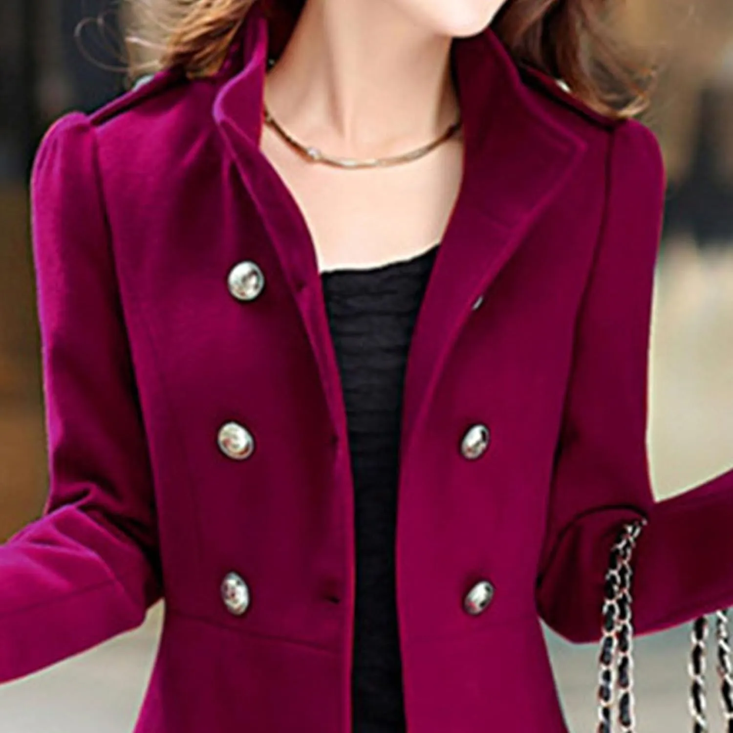 Maiyifu-GJ Women's Stand Collar Double Breasted Wool Blend Coat Elegant Slim Trench Coat Fall Winter Overcoat Outerwear