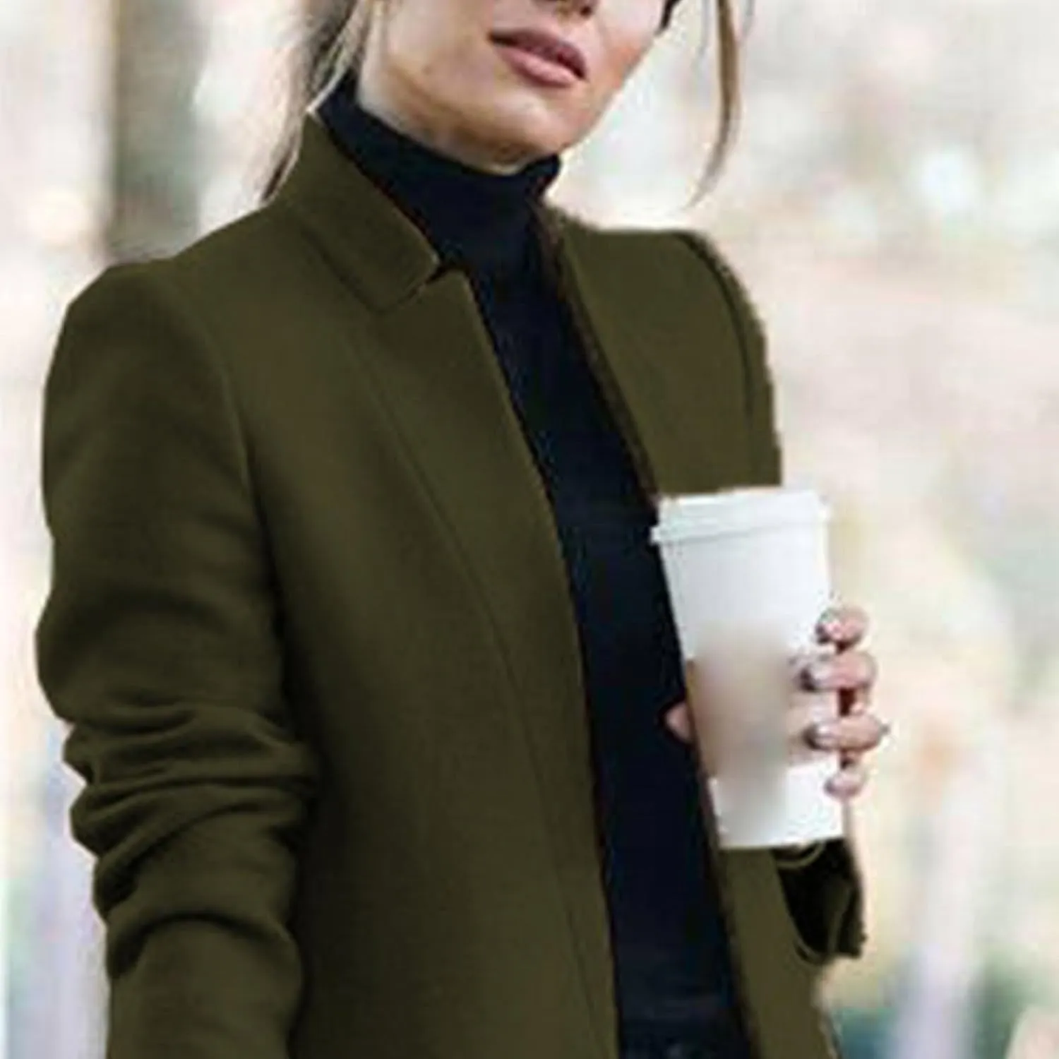 Maiyifu-GJ Womens Stand Collar Wool Blend Coats Casual Warm Open Front Cardigan Trench Overcoat Mid Long Slim Fit Jackets