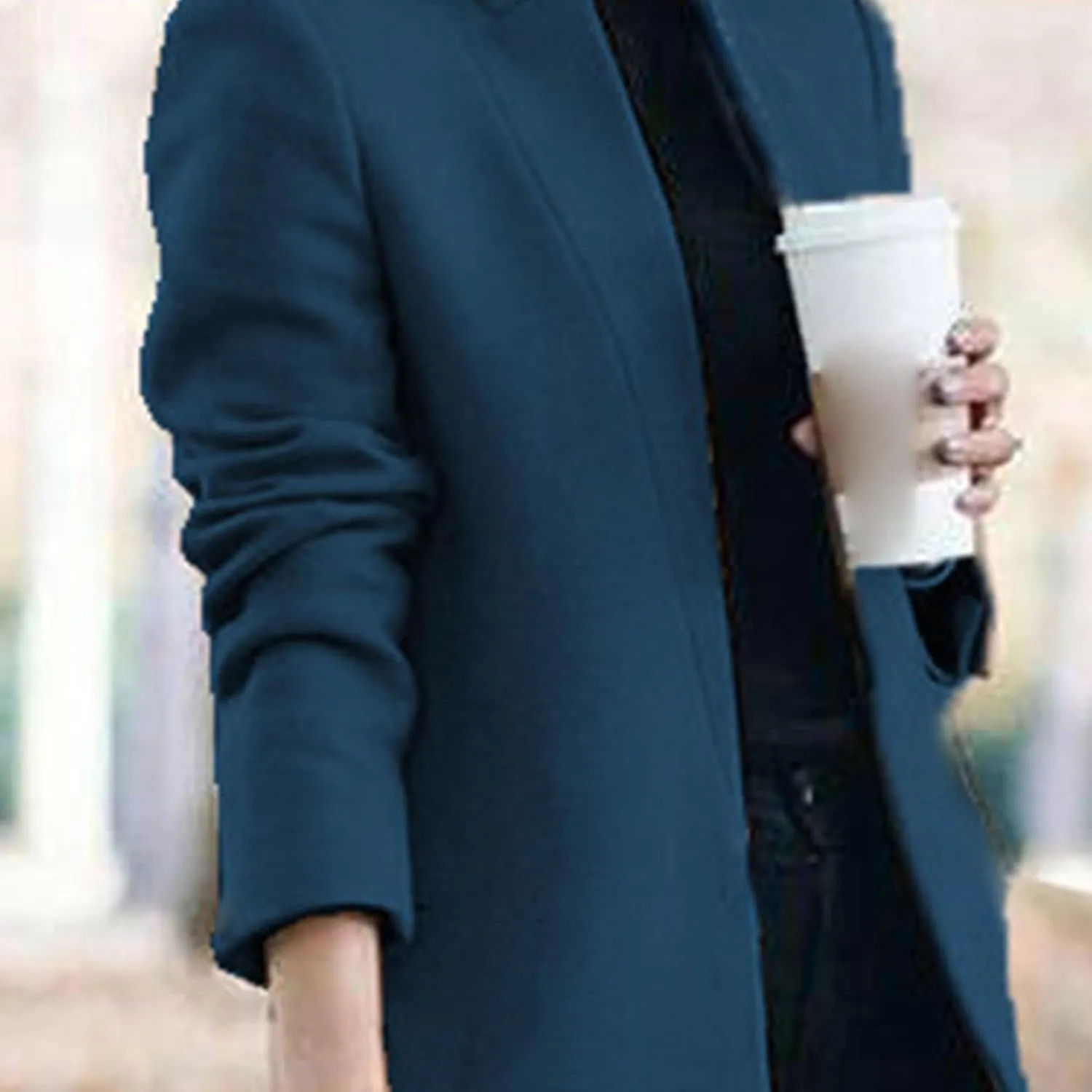 Maiyifu-GJ Womens Stand Collar Wool Blend Coats Casual Warm Open Front Cardigan Trench Overcoat Mid Long Slim Fit Jackets