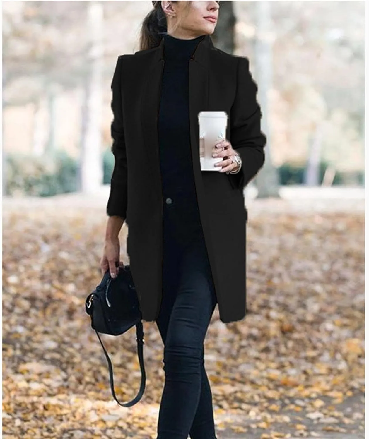 Maiyifu-GJ Womens Stand Collar Wool Blend Coats Casual Warm Open Front Cardigan Trench Overcoat Mid Long Slim Fit Jackets