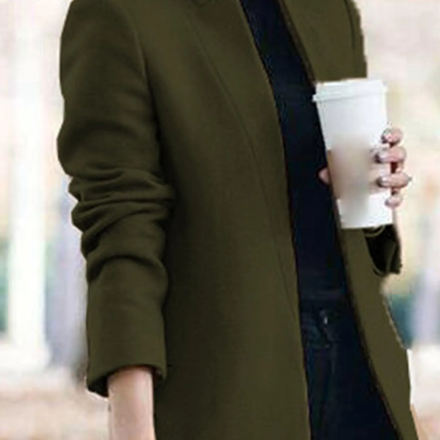 Maiyifu-GJ Womens Stand Collar Wool Blend Coats Casual Warm Open Front Cardigan Trench Overcoat Mid Long Slim Fit Jackets