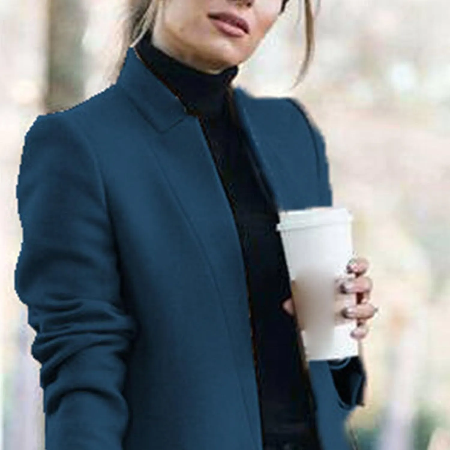 Maiyifu-GJ Womens Stand Collar Wool Blend Coats Casual Warm Open Front Cardigan Trench Overcoat Mid Long Slim Fit Jackets