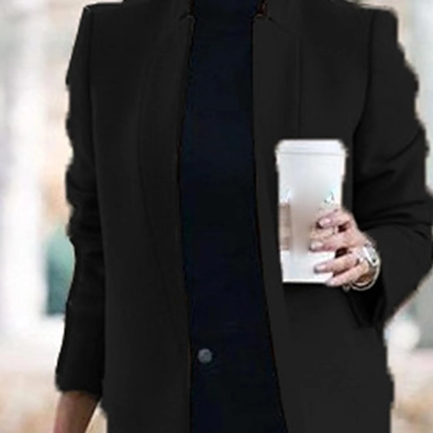 Maiyifu-GJ Womens Stand Collar Wool Blend Coats Casual Warm Open Front Cardigan Trench Overcoat Mid Long Slim Fit Jackets