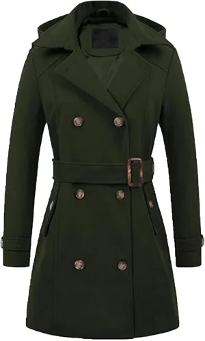 Maiyifu-GJ Women's Winter Overcoat Notched Lapel Collar Double Breasted Trench Coat Mid Long Wool Blend Coat Jackets