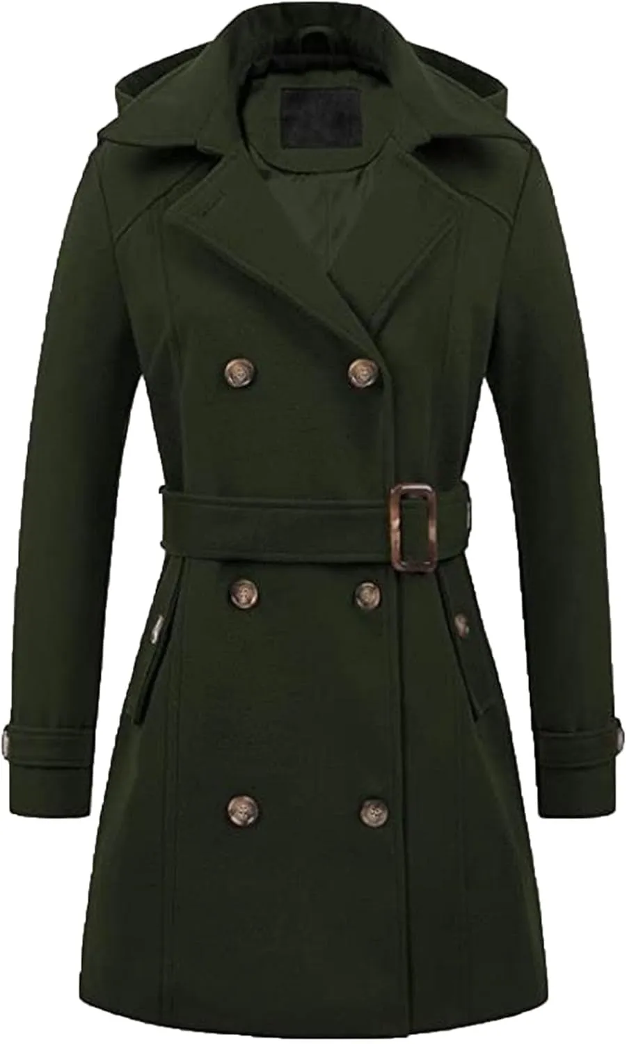 Maiyifu-GJ Women's Winter Overcoat Notched Lapel Collar Double Breasted Trench Coat Mid Long Wool Blend Coat Jackets