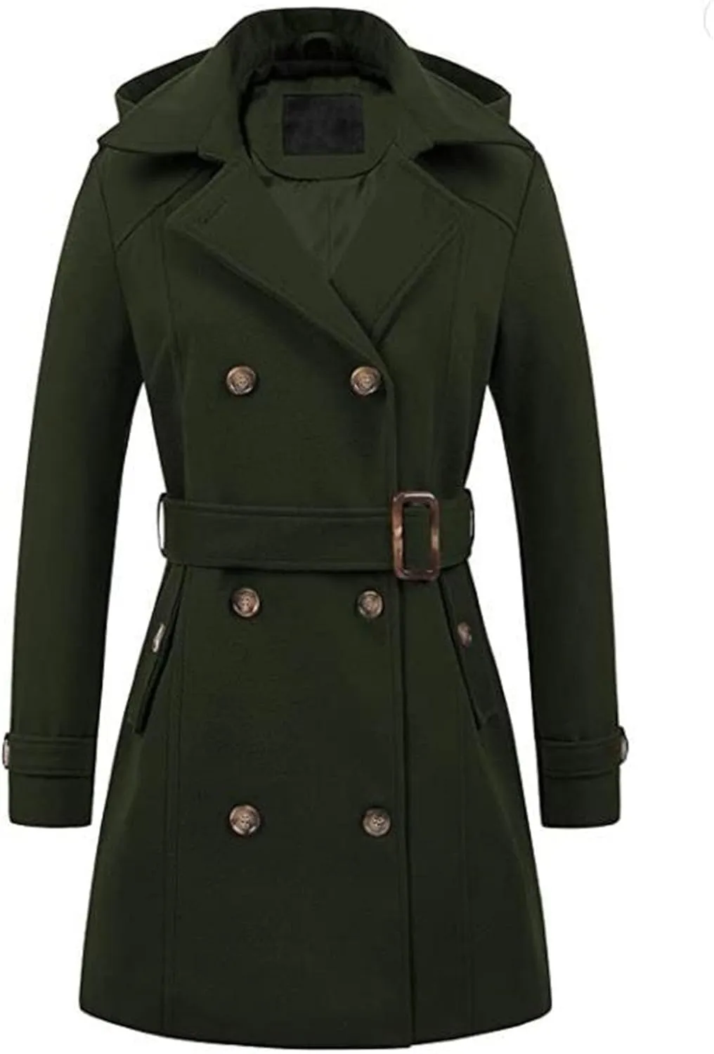 Maiyifu-GJ Women's Winter Overcoat Notched Lapel Collar Double Breasted Trench Coat Mid Long Wool Blend Coat Jackets