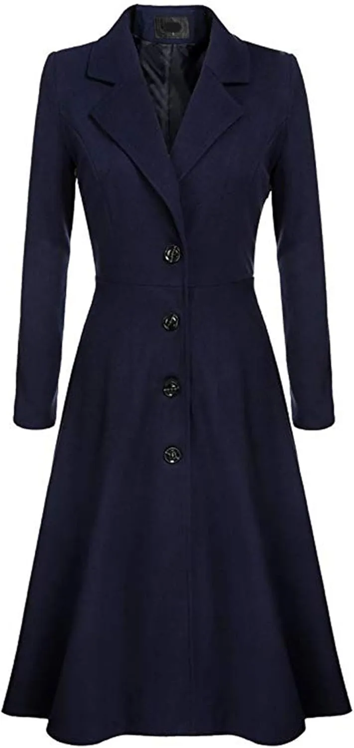 Maiyifu-GJ Women's Winter Wool Blend Dress Coats Notch Lapel Single Breasted Trench Coat Fashion Overcoat Jacket Outwear