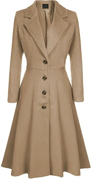 Maiyifu-GJ Women's Winter Wool Blend Dress Coats Notch Lapel Single Breasted Trench Coat Fashion Overcoat Jacket Outwear