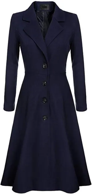 Maiyifu-GJ Women's Winter Wool Blend Dress Coats Notch Lapel Single Breasted Trench Coat Fashion Overcoat Jacket Outwear