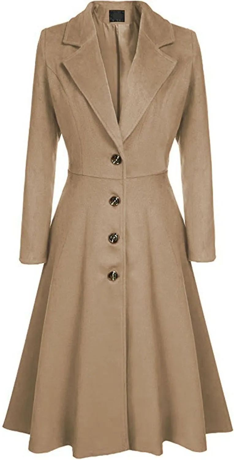 Maiyifu-GJ Women's Winter Wool Blend Dress Coats Notch Lapel Single Breasted Trench Coat Fashion Overcoat Jacket Outwear