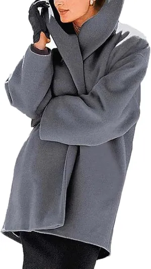 Maiyifu-GJ Womens Wool Blend Coat Single Breasted Trench Jackets with Hood Winter Casual Shawl Collar Overcoat Outerwear