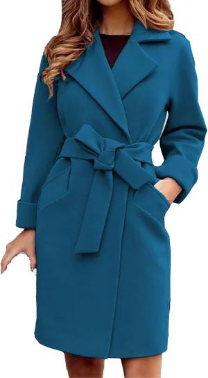Maiyifu-GJ Women's Wool Blend Long Trench Coat Elegant Notched Lapel Coat Jacket Casual Fall Winter Overcoat with Belt