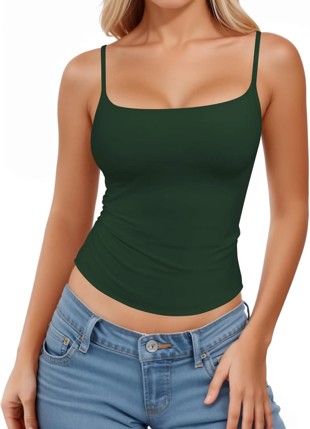 MANGOPOP Womens Camisole Tank Tops Square Neck Spaghetti Strap Cami Double Lined Sleeveless Crop Top Sexy Shirts
