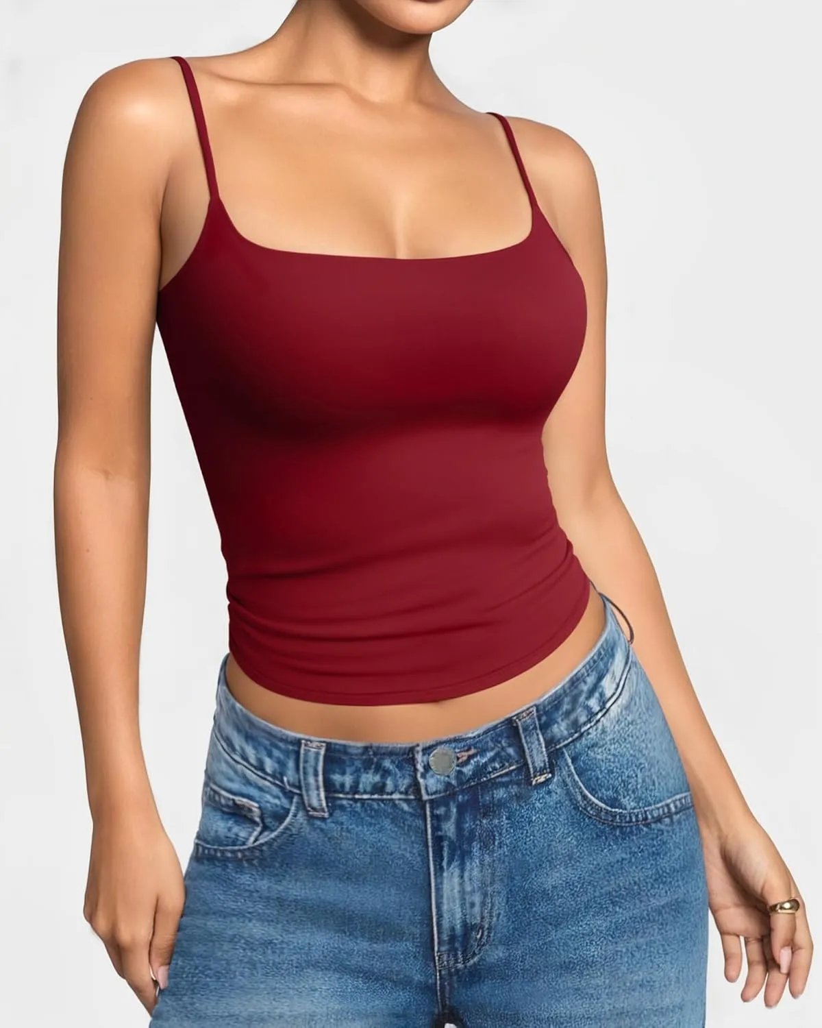 MANGOPOP Womens Camisole Tank Tops Square Neck Spaghetti Strap Cami Double Lined Sleeveless Crop Top Sexy Shirts
