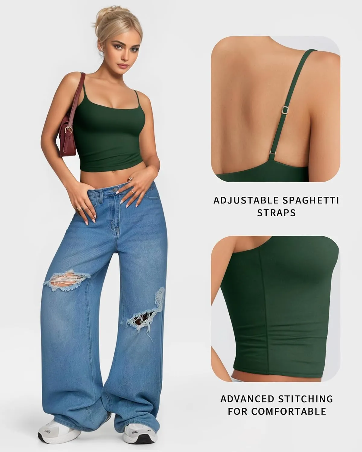 MANGOPOP Womens Camisole Tank Tops Square Neck Spaghetti Strap Cami Double Lined Sleeveless Crop Top Sexy Shirts