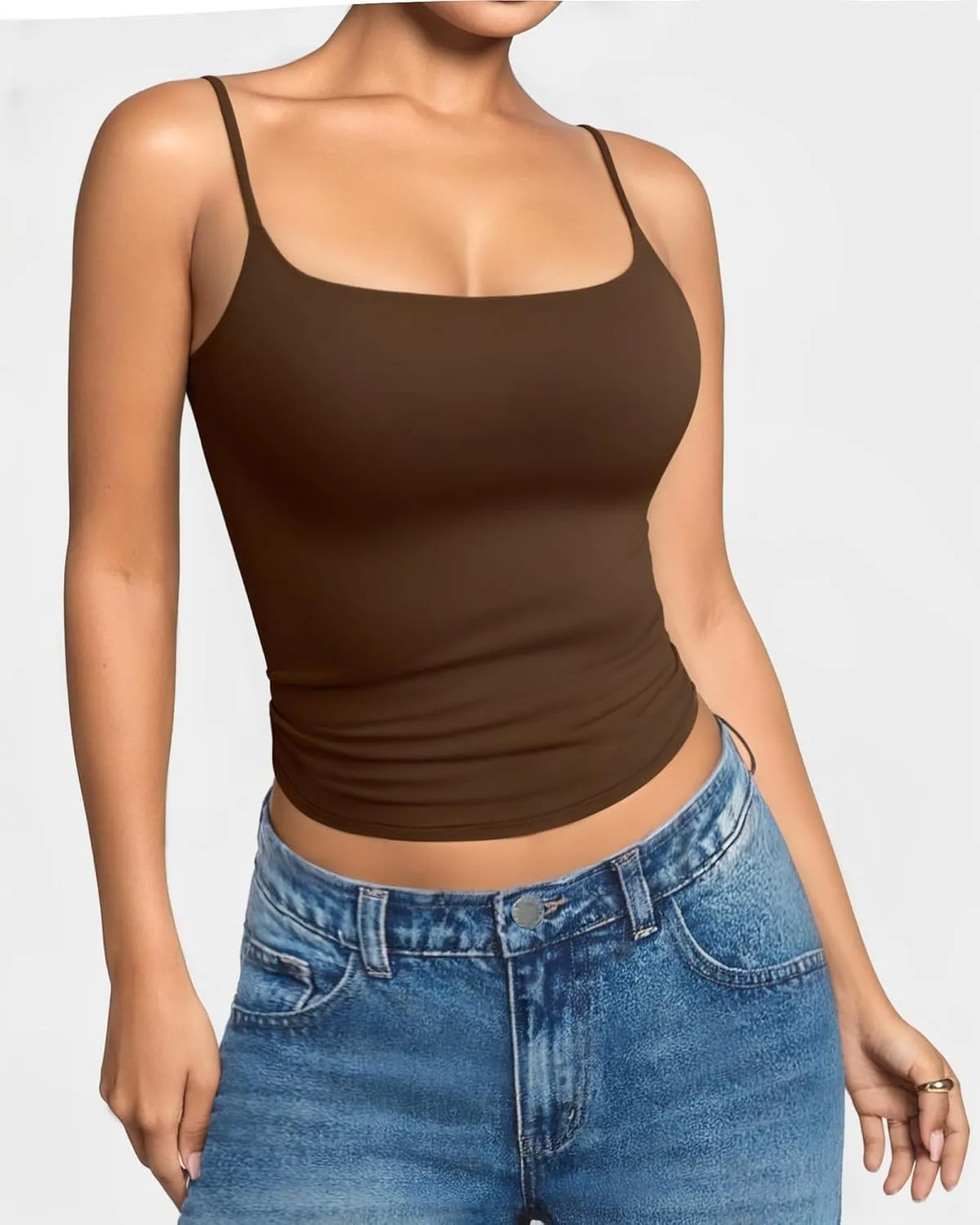 MANGOPOP Womens Camisole Tank Tops Square Neck Spaghetti Strap Cami Double Lined Sleeveless Crop Top Sexy Shirts