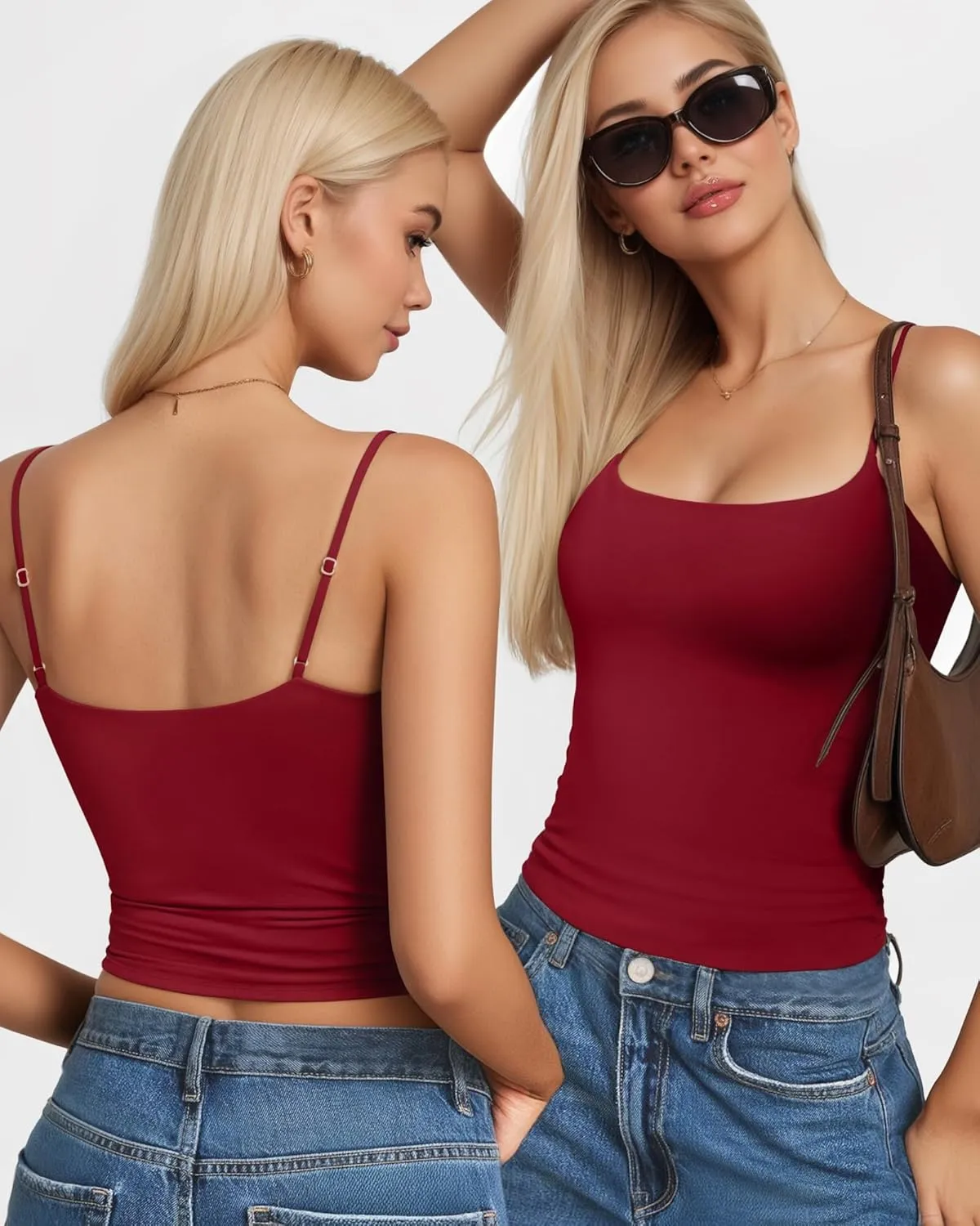 MANGOPOP Womens Camisole Tank Tops Square Neck Spaghetti Strap Cami Double Lined Sleeveless Crop Top Sexy Shirts