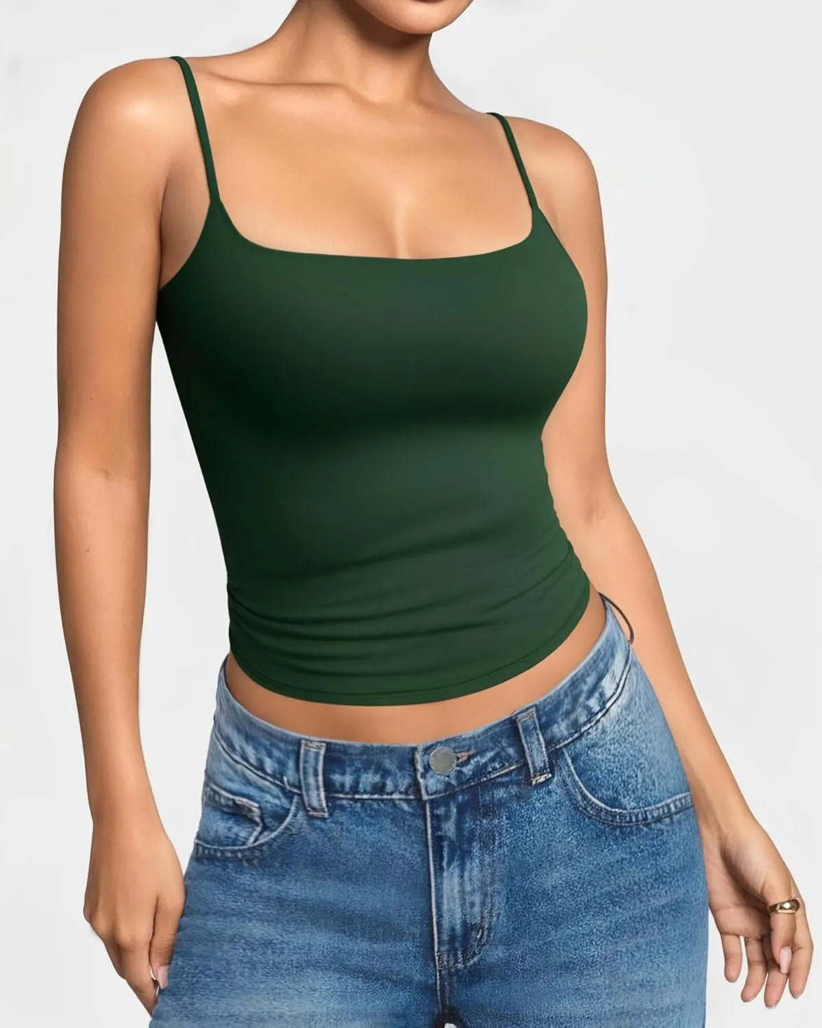 MANGOPOP Womens Camisole Tank Tops Square Neck Spaghetti Strap Cami Double Lined Sleeveless Crop Top Sexy Shirts