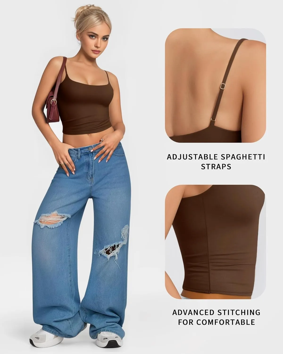 MANGOPOP Womens Camisole Tank Tops Square Neck Spaghetti Strap Cami Double Lined Sleeveless Crop Top Sexy Shirts