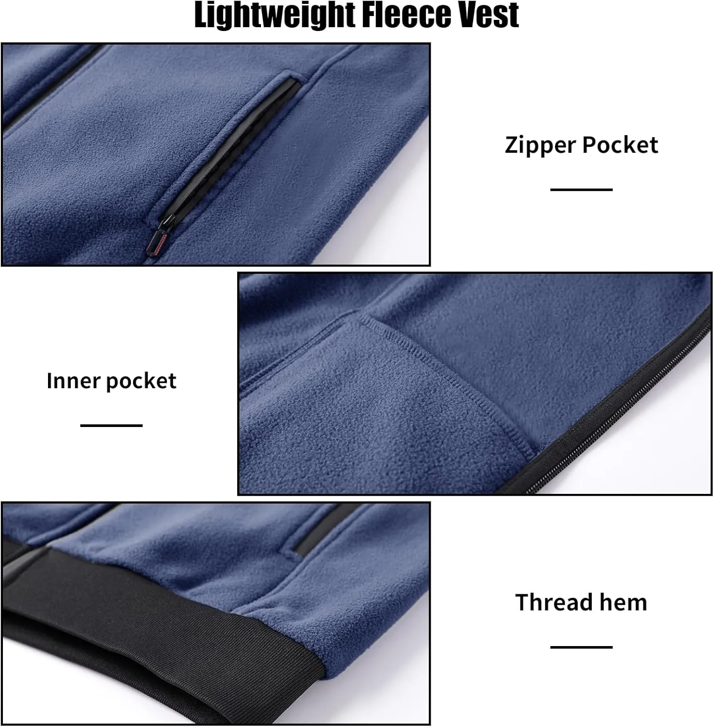 Mans Fleece Vest Full-Zip Outerwear Lightweight Sleeveless Jacket With Zipper Pockets