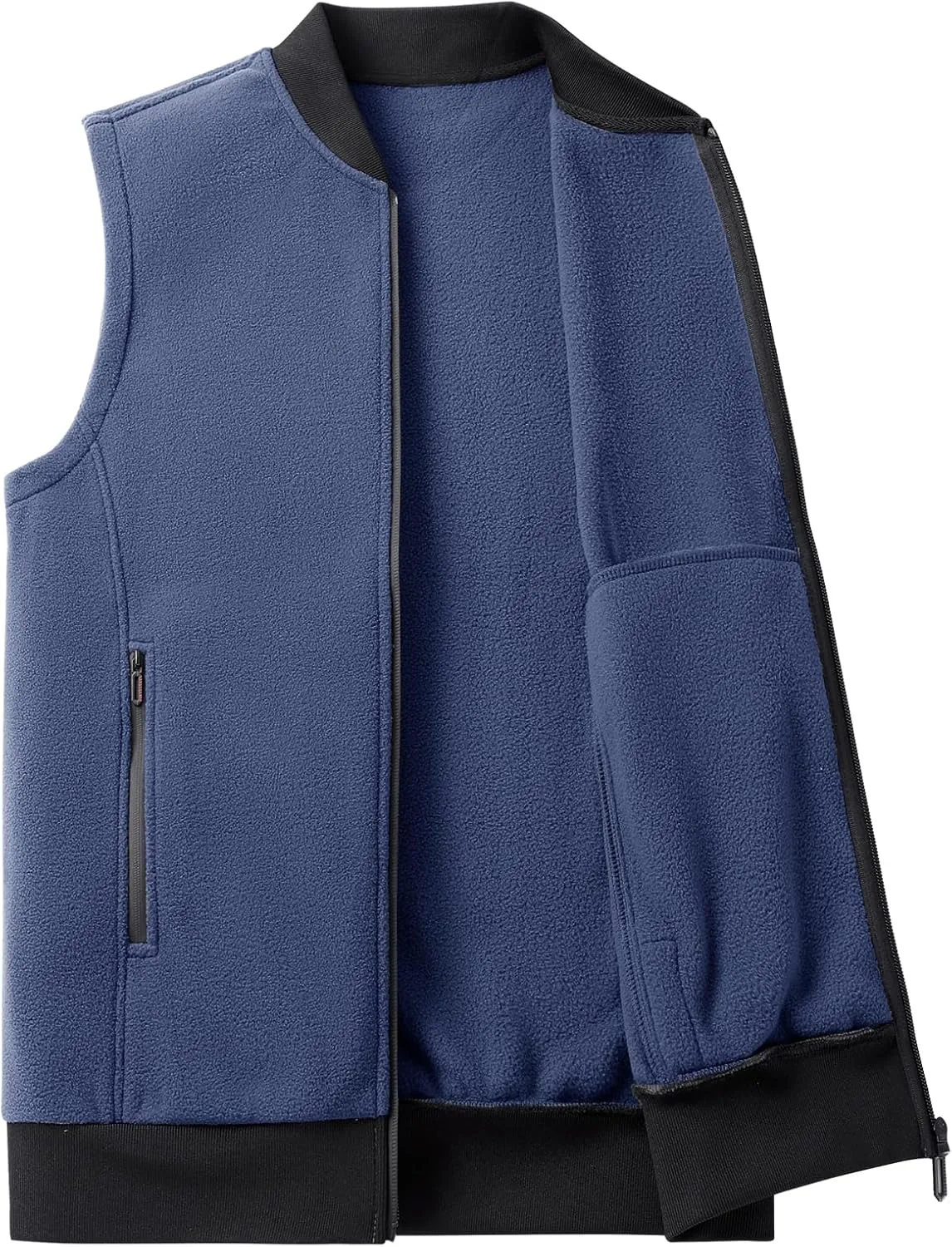 Mans Fleece Vest Full-Zip Outerwear Lightweight Sleeveless Jacket With Zipper Pockets