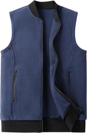 Mans Fleece Vest Full-Zip Outerwear Lightweight Sleeveless Jacket With Zipper Pockets