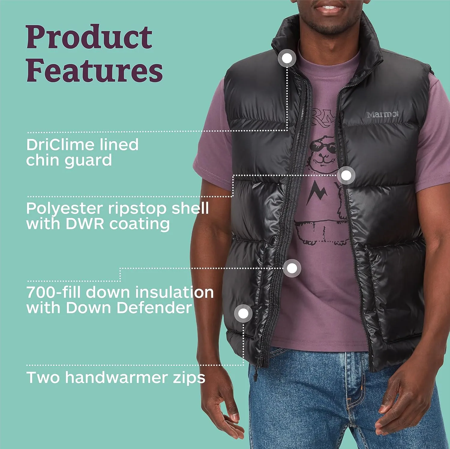MARMOT Mens Guides Down Vest - 700-Fill Insulated, Water-Resistant, Lightweight Puffer