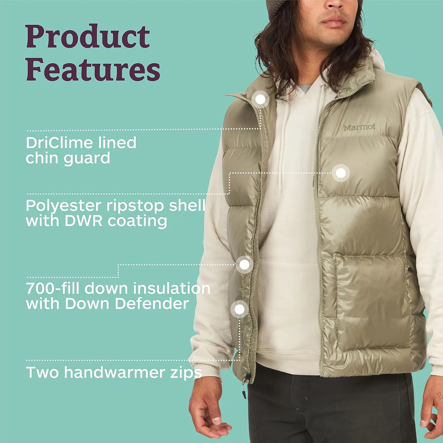 MARMOT Mens Guides Down Vest - 700-Fill Insulated, Water-Resistant, Lightweight Puffer