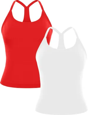 MathCat Workout Tank Tops for Women with Built in Bra, Sleeveless Gym Tops Seamless Racerback Athletic Yoga Shirts 2 Pack