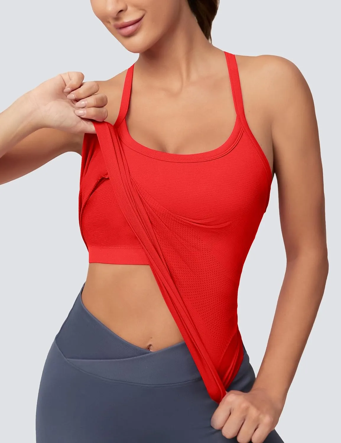 MathCat Workout Tank Tops for Women with Built in Bra, Sleeveless Gym Tops Seamless Racerback Athletic Yoga Shirts 2 Pack