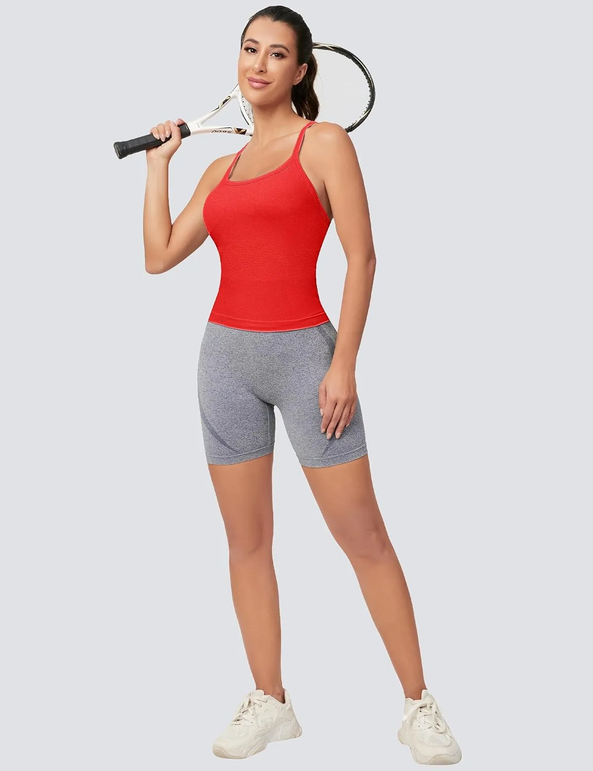 MathCat Workout Tank Tops for Women with Built in Bra, Sleeveless Gym Tops Seamless Racerback Athletic Yoga Shirts 2 Pack