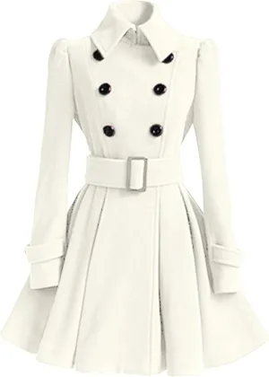 MAYRAIN Women's Mid Long Winter Overcoat Collar Double Breasted Coat Outerwear Elegant Fit Pea Coat