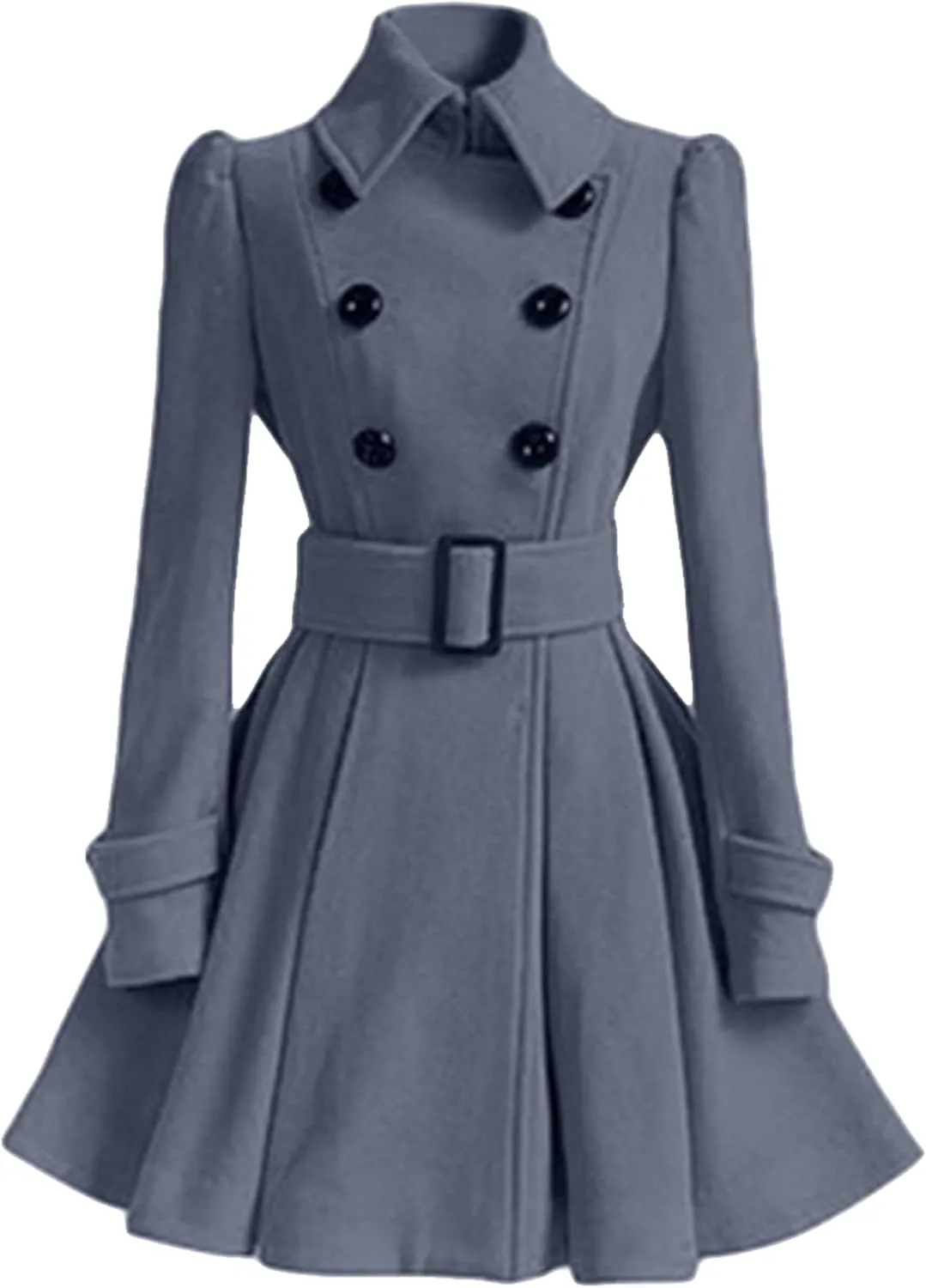 MAYRAIN Women's Mid Long Winter Overcoat Collar Double Breasted Coat Outerwear Elegant Fit Pea Coat