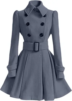 MAYRAIN Women's Mid Long Winter Overcoat Collar Double Breasted Coat Outerwear Elegant Fit Pea Coat