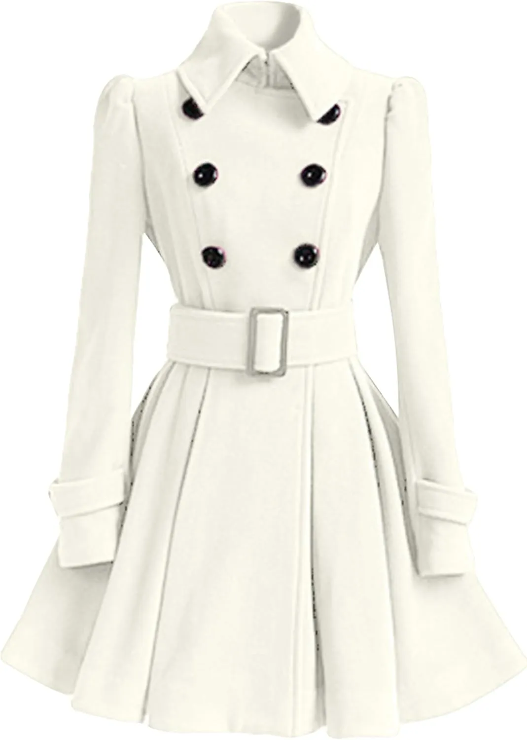 MAYRAIN Women's Mid Long Winter Overcoat Collar Double Breasted Coat Outerwear Elegant Fit Pea Coat