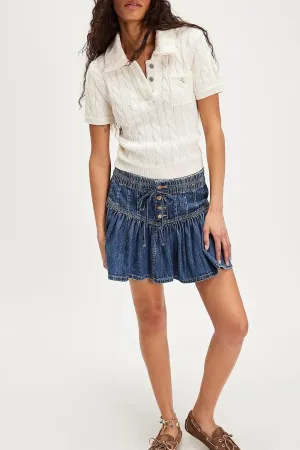Melliflo Women's Y2K Mini Denim Skirts Casual High Waisted A-Line Pleated Ruffle Short Jean Skirt 2025 Summer