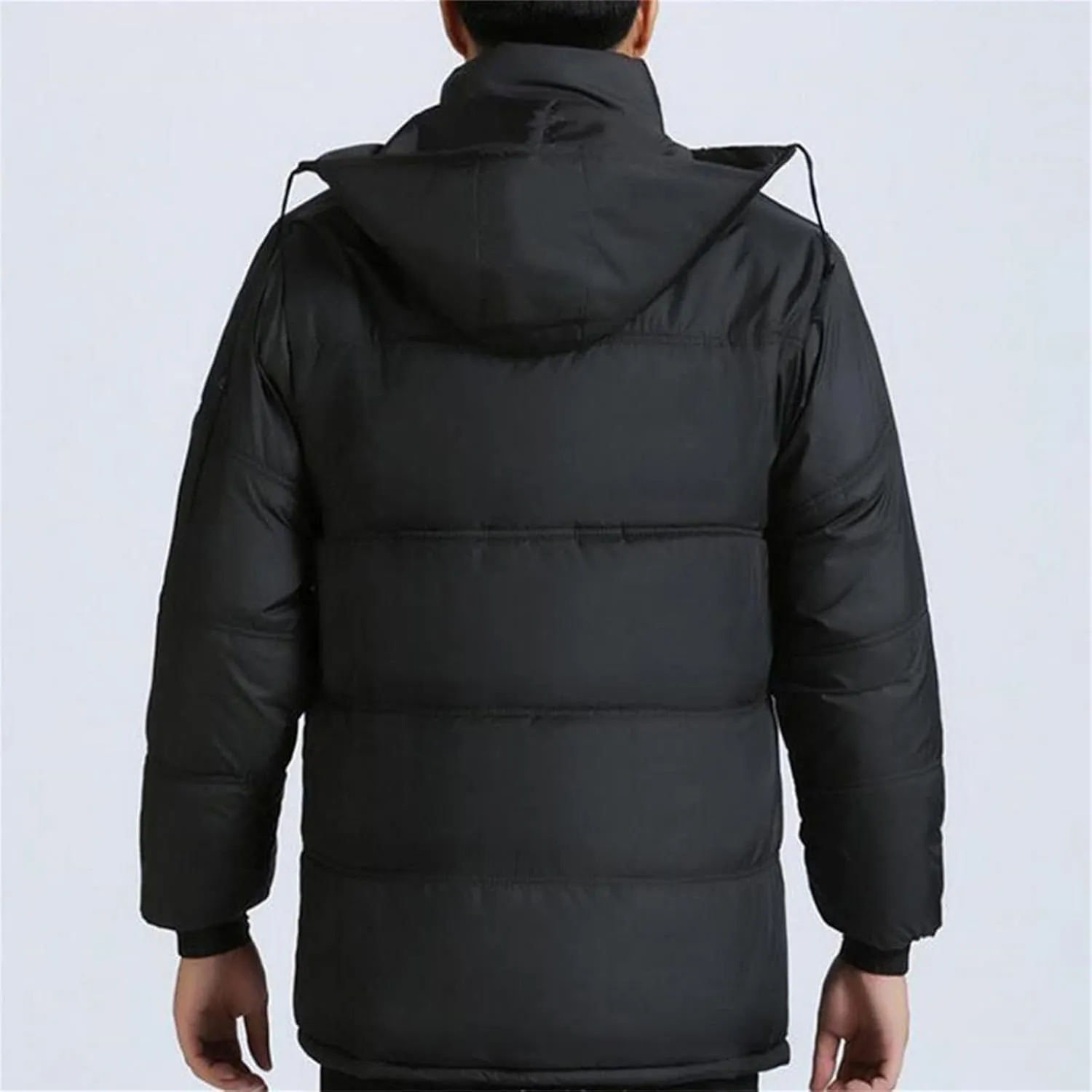 Men Coat Cotton Padded Long Sleeve Plush Lining Single Breasted Keep Warm Drawstring Hood Formal Jacket Coat