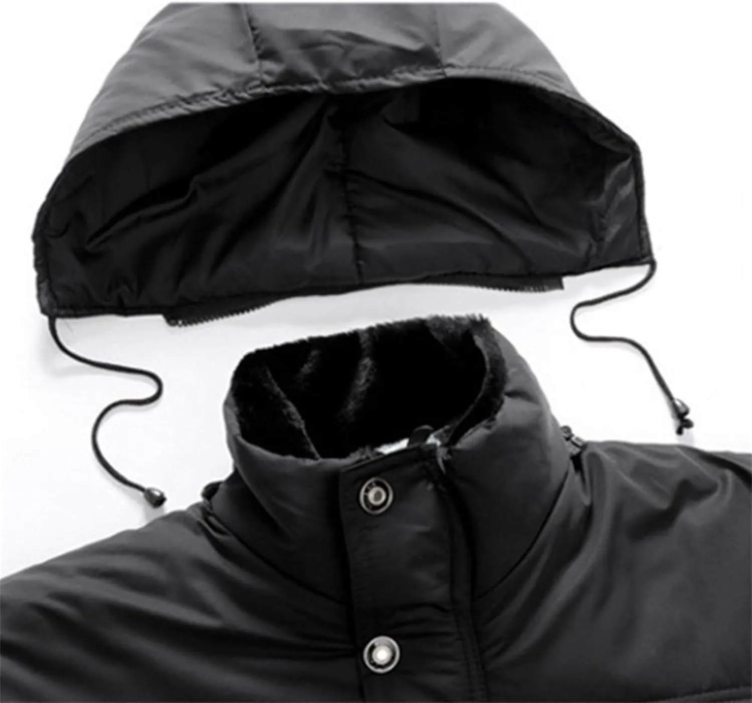 Men Coat Cotton Padded Long Sleeve Plush Lining Single Breasted Keep Warm Drawstring Hood Formal Jacket Coat