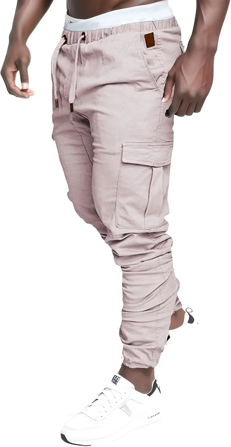 Mens 2023 Fashion Joggers Drawstring Waist Pants Sport Sweatpants Work Sports Loose Fit Hiking Trousers with Pockets