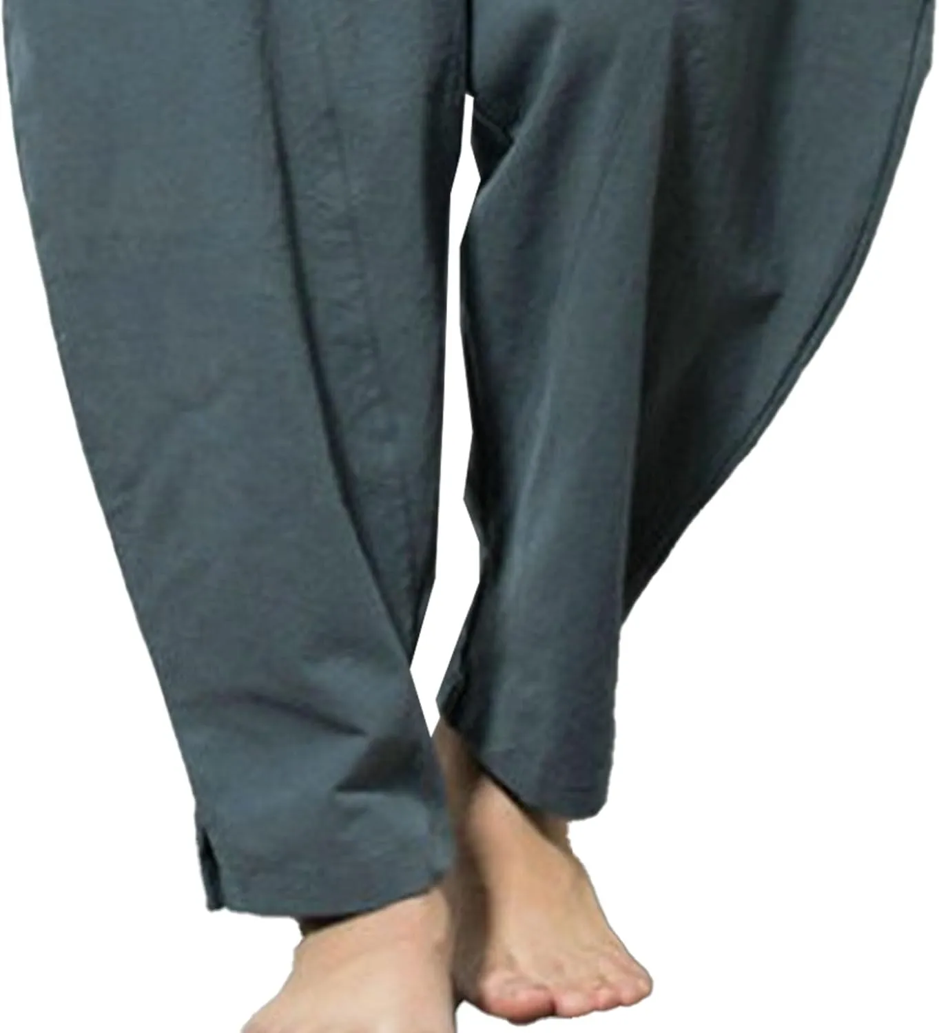 Men's Beach Cotton Linen Pants Summer Lightweight Solid Trousers Casual Elastic Waist Harem Chinos