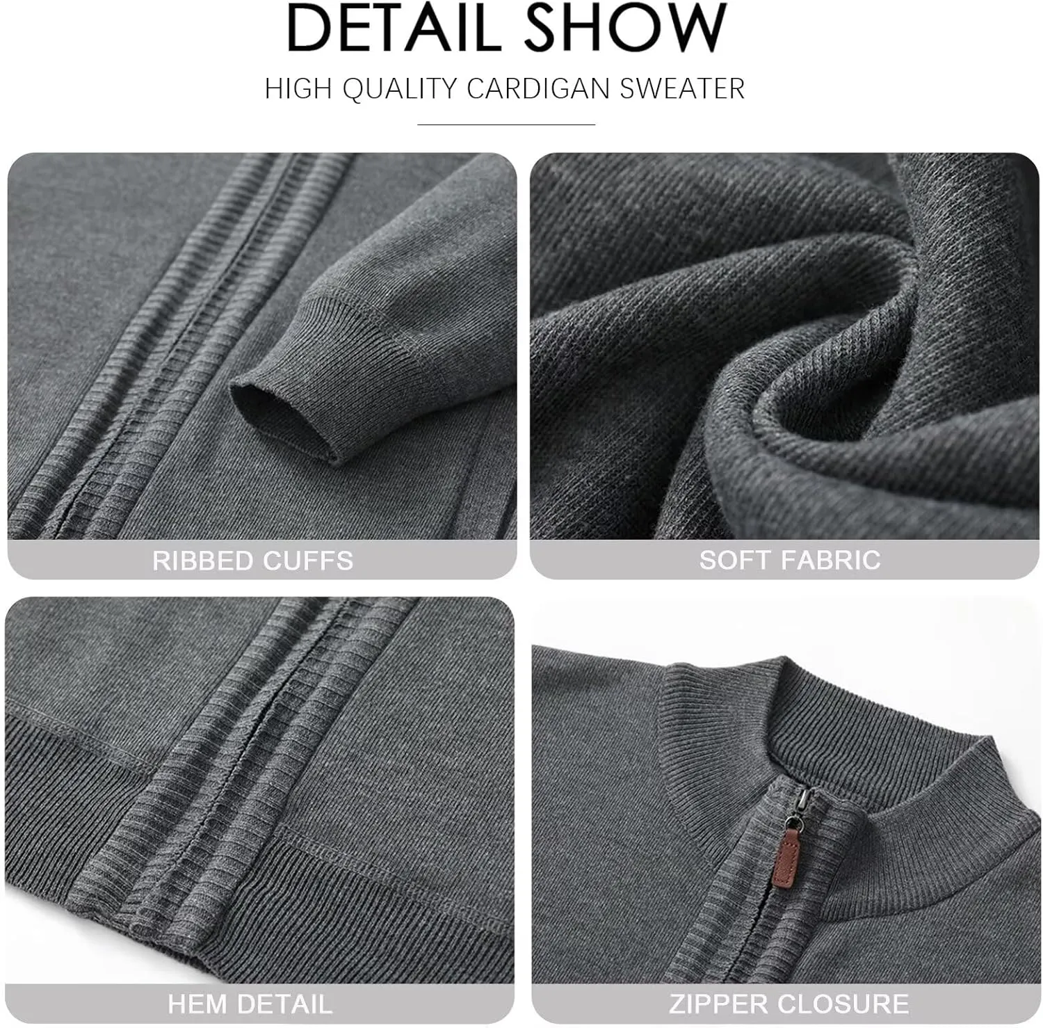 Men's Cardigan Full Zip Up Stand Collar Sweaters With Pockets Thick Sweater Jacket