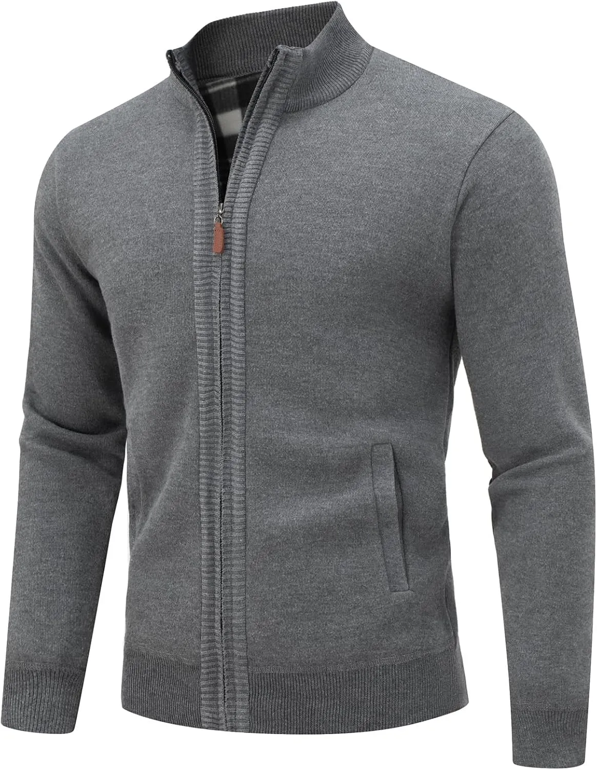 Men's Cardigan Full Zip Up Stand Collar Sweaters With Pockets Thick Sweater Jacket