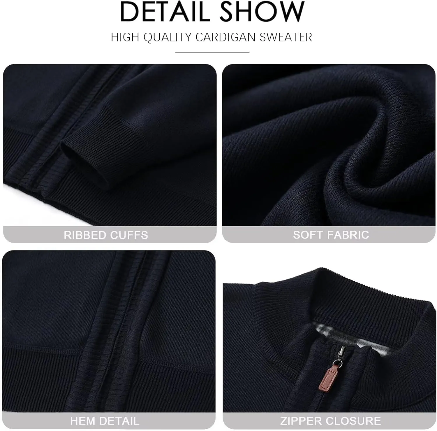 Men's Cardigan Full Zip Up Stand Collar Sweaters With Pockets Thick Sweater Jacket