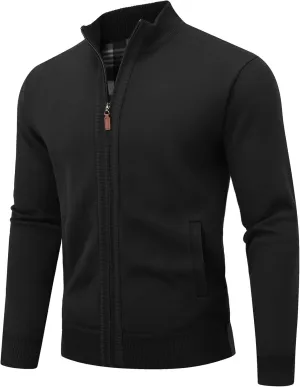 Men's Cardigan Full Zip Up Stand Collar Sweaters With Pockets Thick Sweater Jacket