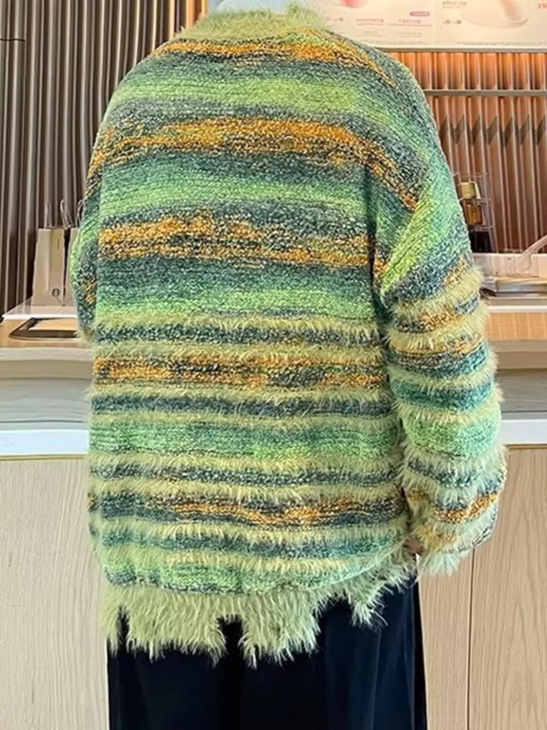Men's Cardigan Rainbow Striped Knit V-neck Button Muticolor Fashion Placket Knit Sweater Y2K Colorful Top